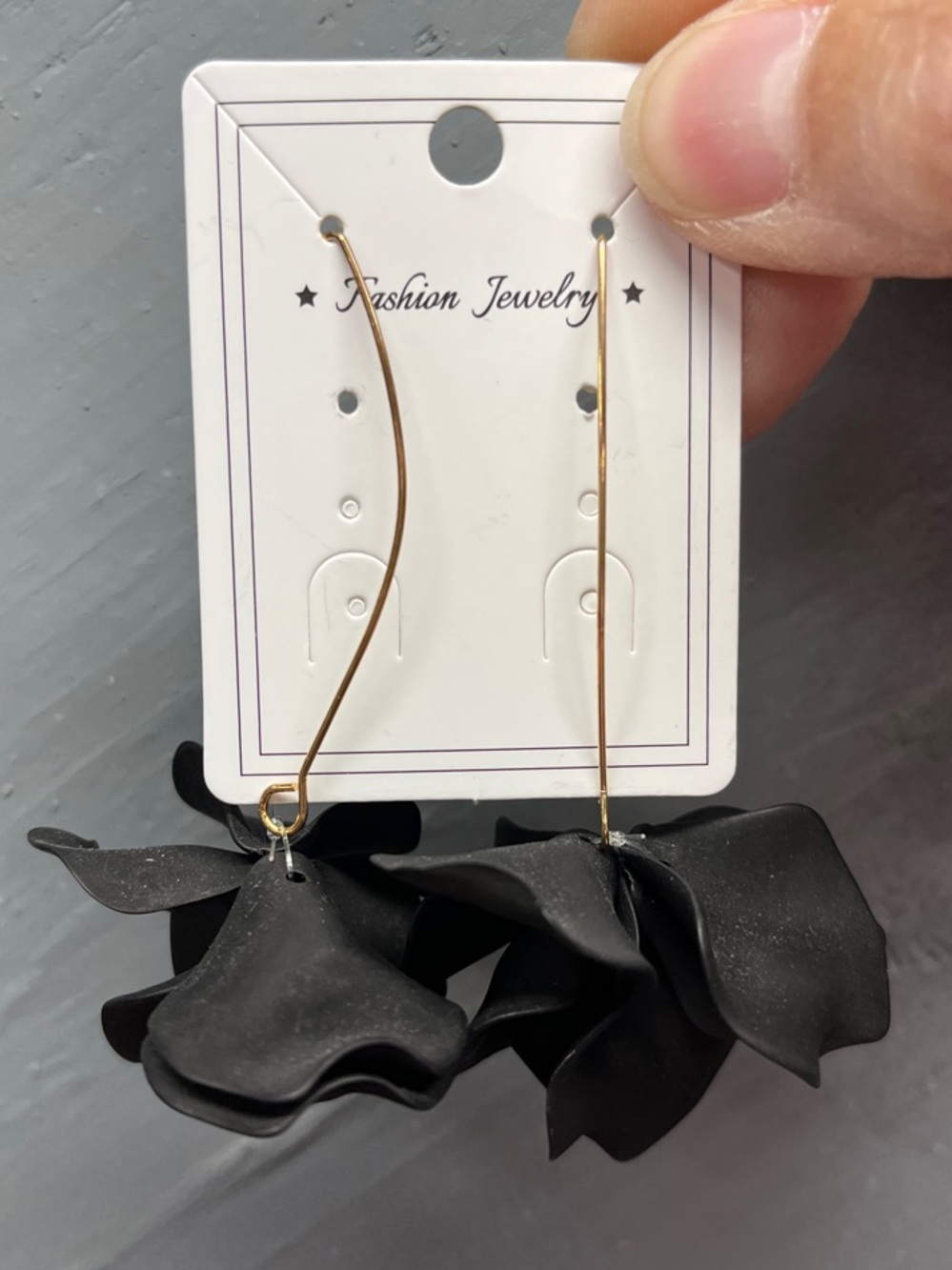 Black Petal Drop Lightweight Earrings with Gold-Tone Wire